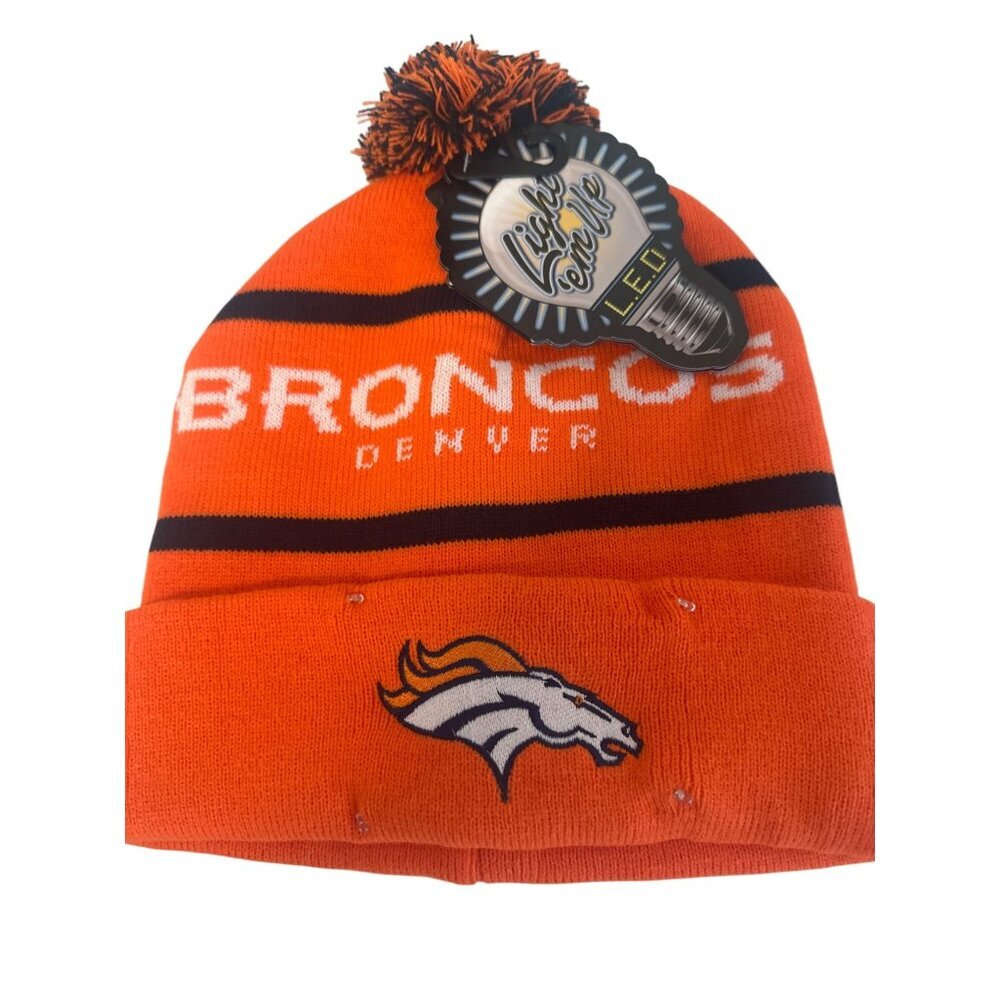 Denver Broncos LED Light-Up Knit Beanie Hat Orange With Pom‎